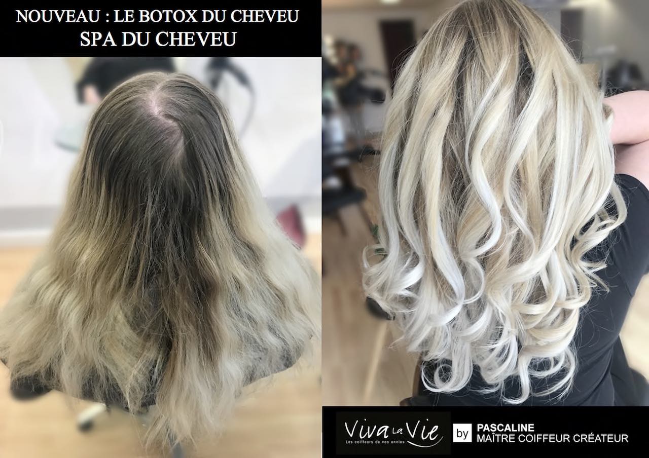 SPA du Cheveu, Botox du Cheveu, Balayage, cheveux longs, meches, blond clair polaire, rattrapage de racine, cheveux boucles