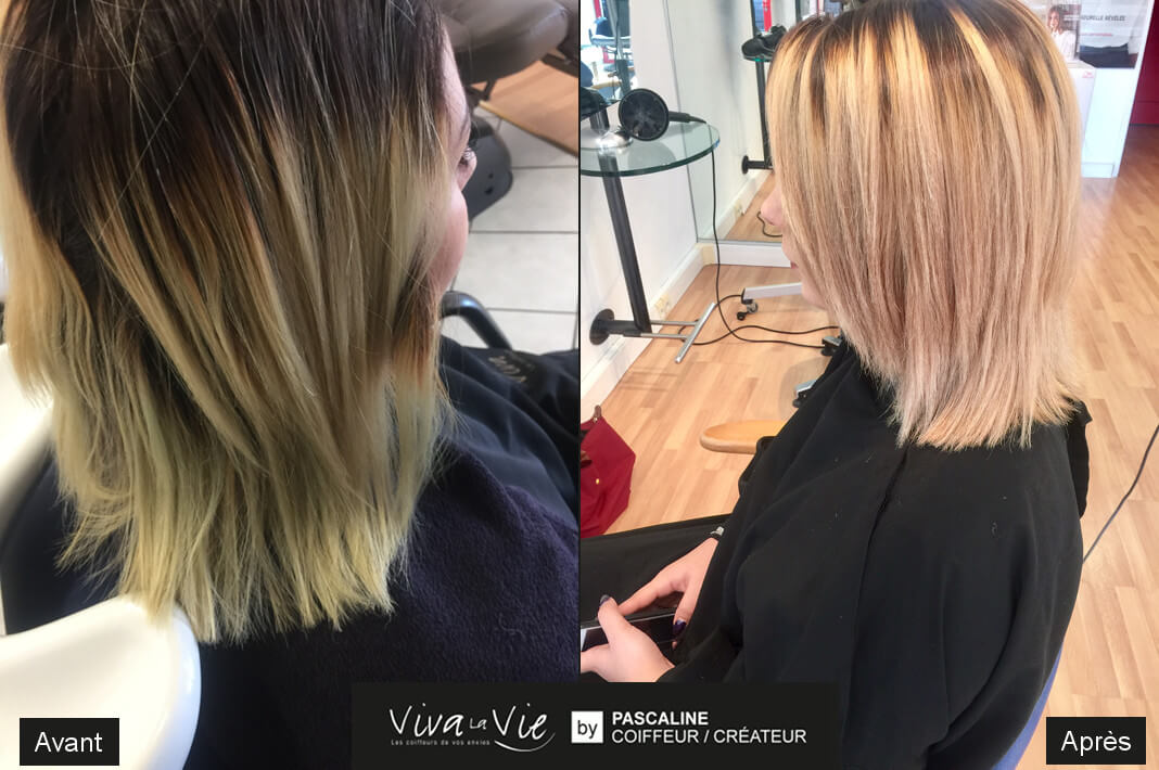 Coiffure et coupe de transformation avant/apres coloration cheveux tendance naturels