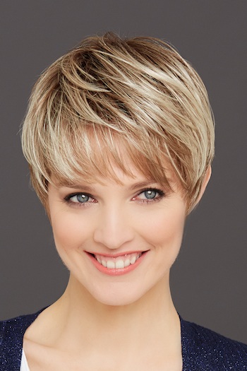 Perruque cheveux courts decoiffes blonds fibres portrait